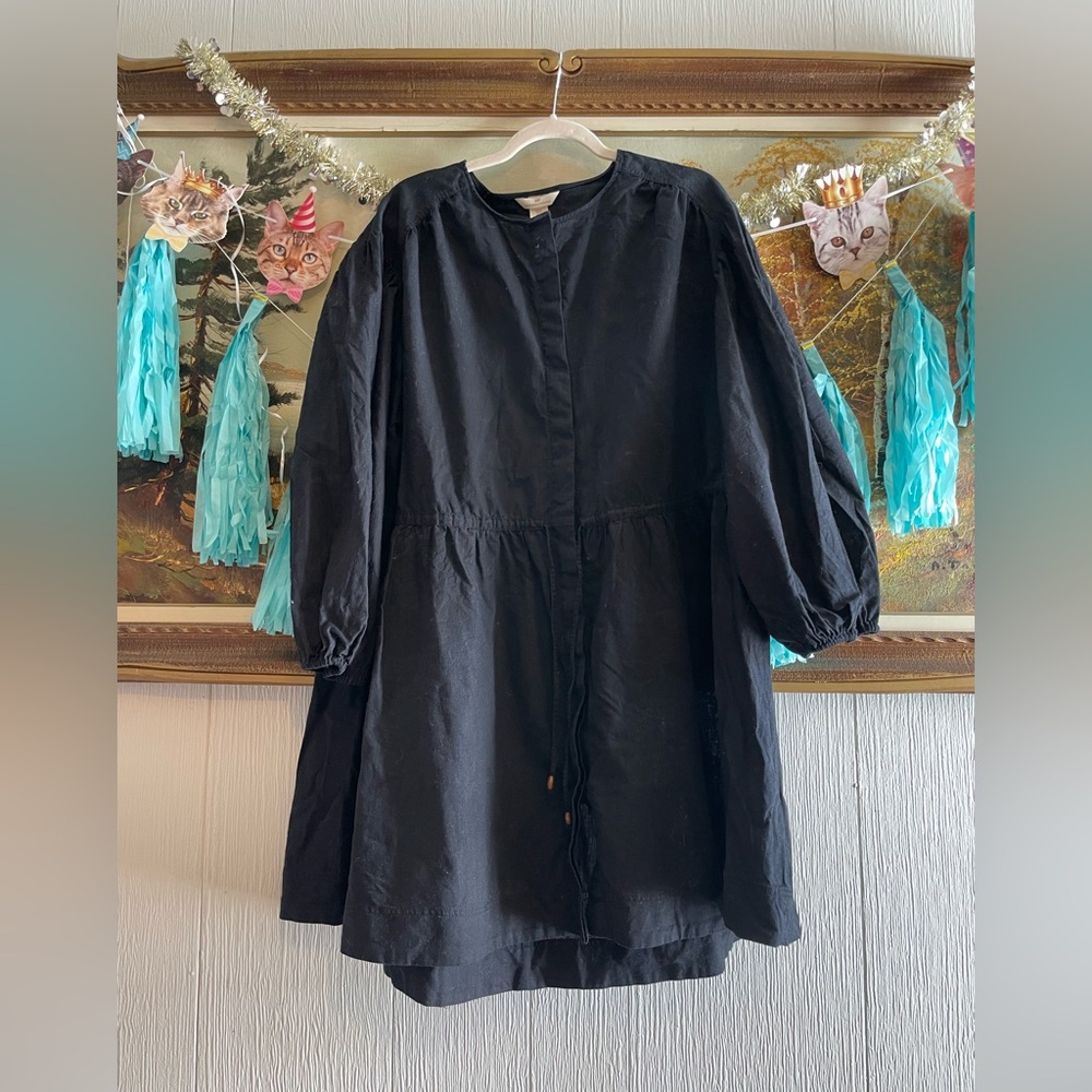 H&M Black Button-Front Linen Tunic Dress. Size  XXL. EUC.